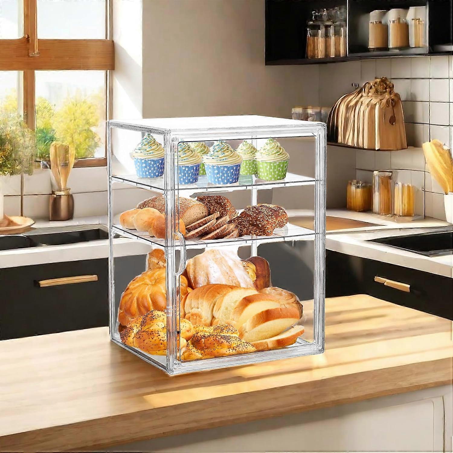 4-Layer Clear Bread Box with Magnetic Door for Kitchen Storage & Display