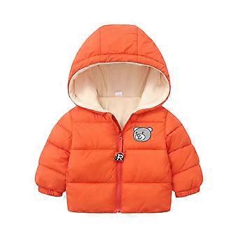 Jaqueta infantil acolchoada com capuz e estampa de urso, fechamento frontal com zíper, leve e isolada, para meninos e meninas, estilo inverno #B093 Laranja 130