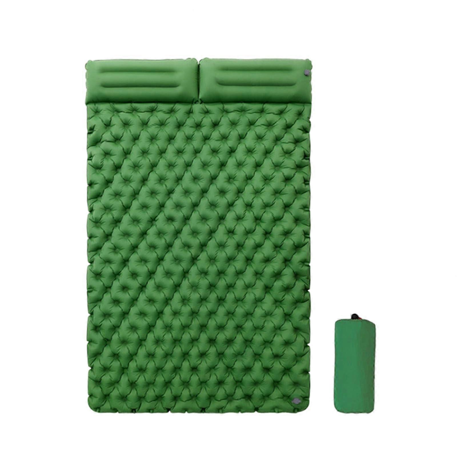Double Size Green Camping Sleeping Mat, Lightweight Foldable MoistureProof Inflatable Mattress