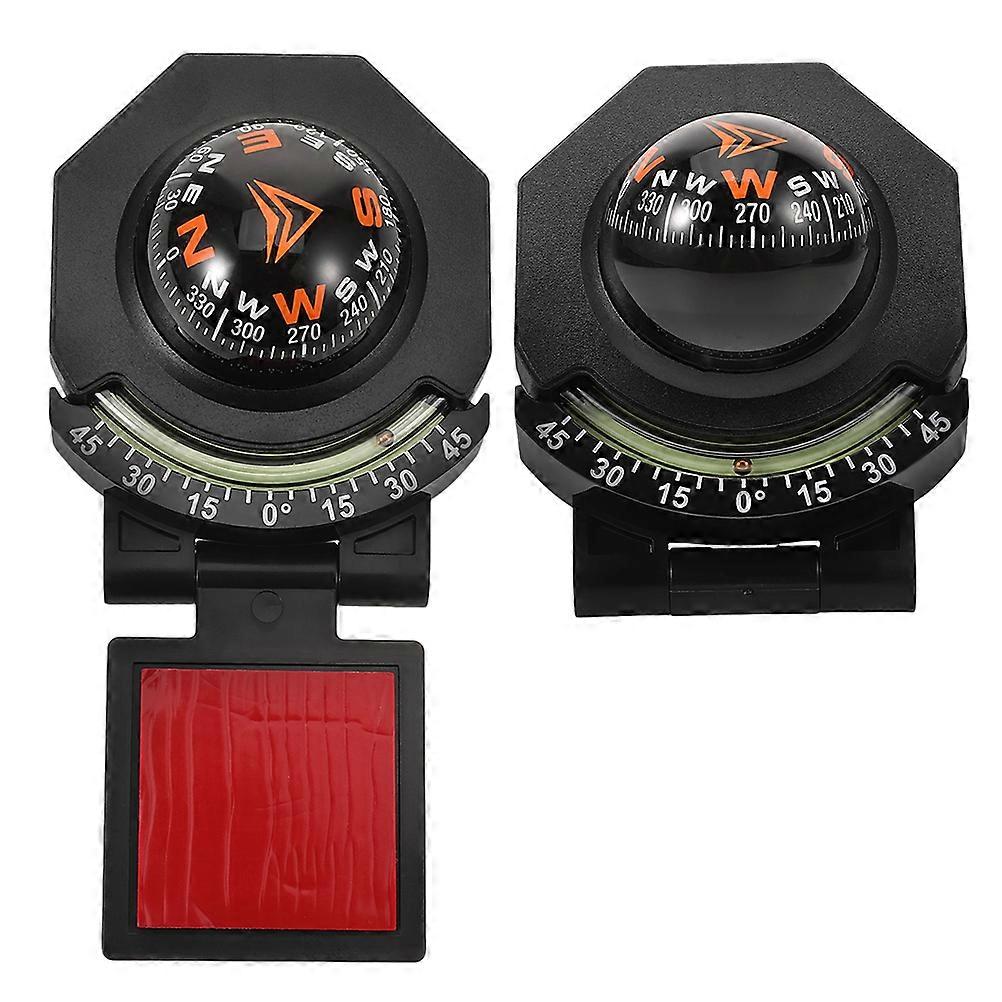 2Pcs Auto Compass for Car Dashboard with Inclinometer Black ABS Material