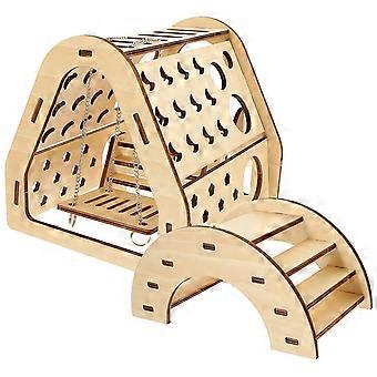 Hamster-Holzversteck mit selbstgebauter Rutsche und Brücke für 3 Spielzeugsets