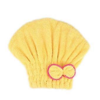 Microfibre Hair Drying Towel with Bowknot Cap, Quick Dry Hair Wrap for Spa and Bath, Yellow 2026