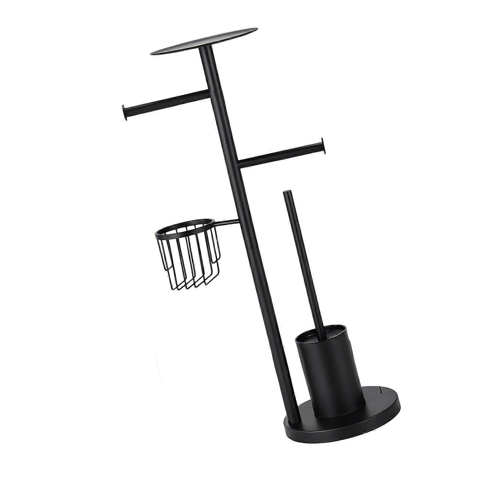Vertical Toilet Paper Stand Showcasing Integrated Brush Storage Area Excellent For Apartments And Rentals  Black