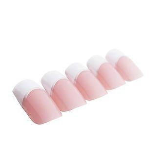 Medium Length Press On Nails Set Pink and White Silver Soft Square Shape with Glue Salon Quality Finish