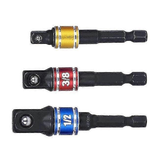 3pcs Power Hand Tool Socket Adapter Set Hexagonal Square Nut Driver Impact Socket Extended Drill Bit Socket Wrench Adapter Set,black Crjjkoy