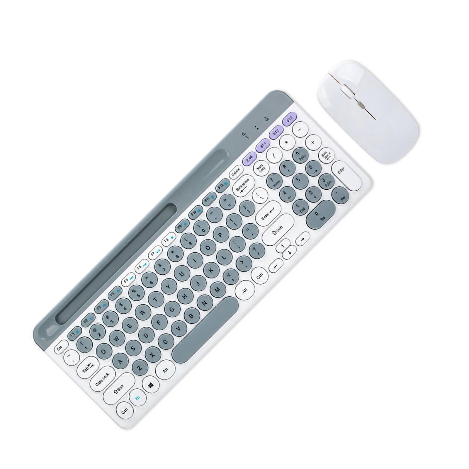Wireless Bluetooth-compatible 5.0 Keyboards Mouse Pack with Rechargeable Function and User Friendly Concave Key for Notebook  White