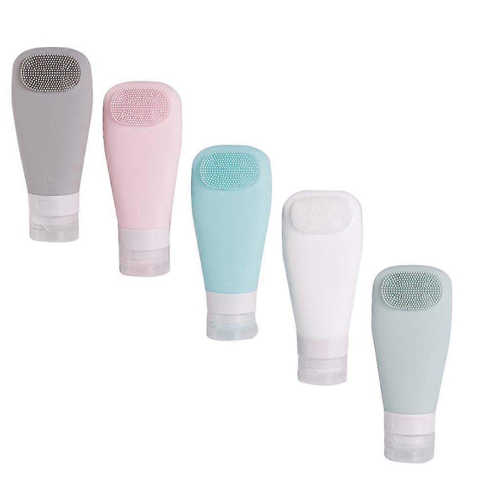 5Pcs Leak Proof Toiletry Containers Refillable Shampoo Bottles with Brush