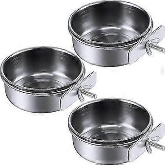 Set van 3 roestvrijstalen hangende voederbakjes voor vogels, accessoires voor vogelkooien, accessoires voor rattenkooien (10 x 4,5 cm)