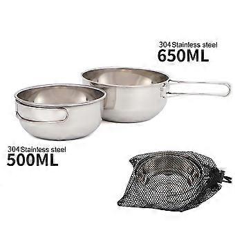 Travel Camping Tableware Bowl with Foldable Handle for 3Pcs Outdoor Use