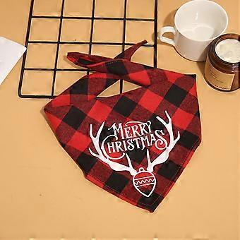 Hondensjaal Kerstmis Classic Plaid Pet Sjaal Driehoek Sjaal Merry Christmas (Rode Kerstmis Herten Hoorn)
