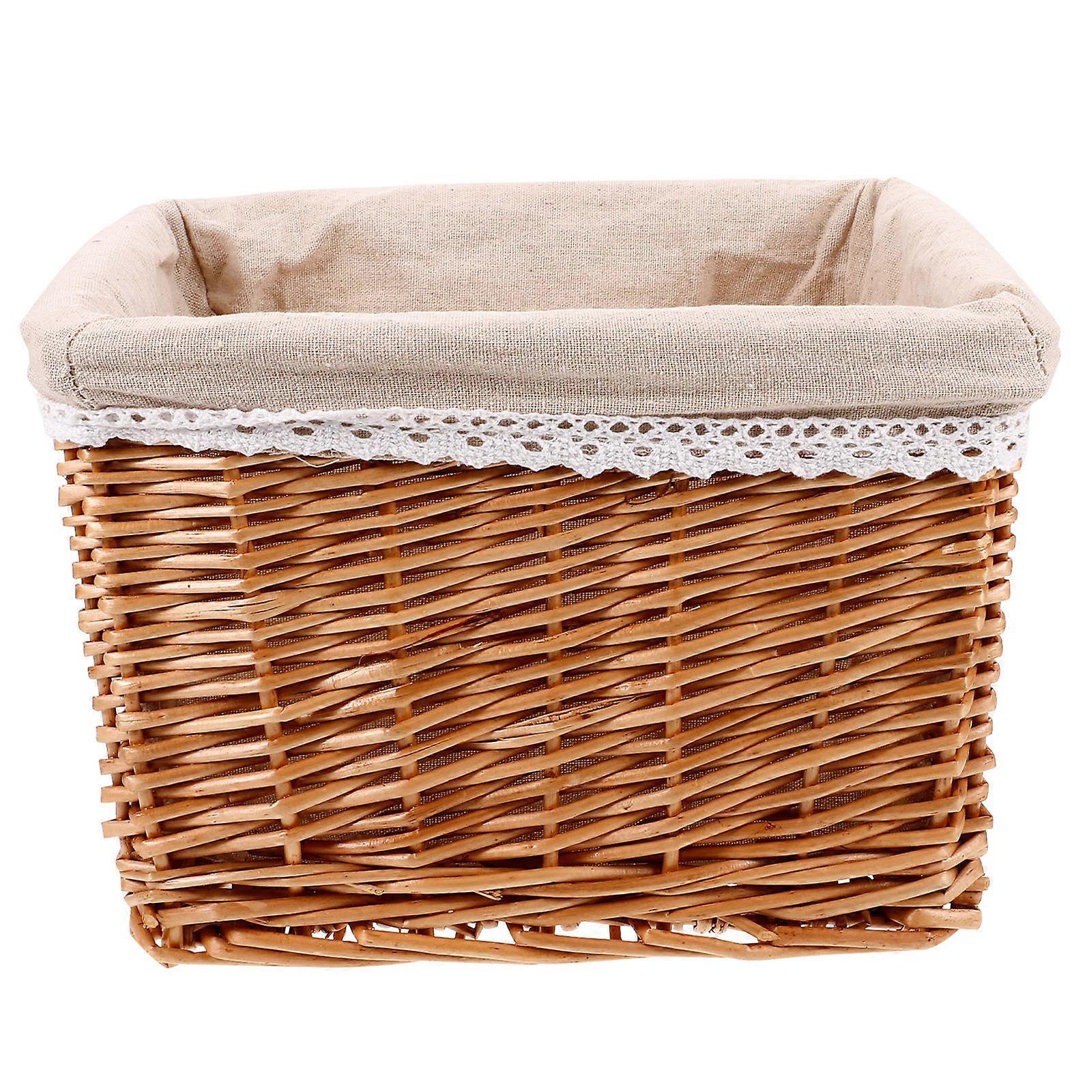 Light Brown Wicker Storage Bin for Storage Use Rectangular Desktop Sundries Container