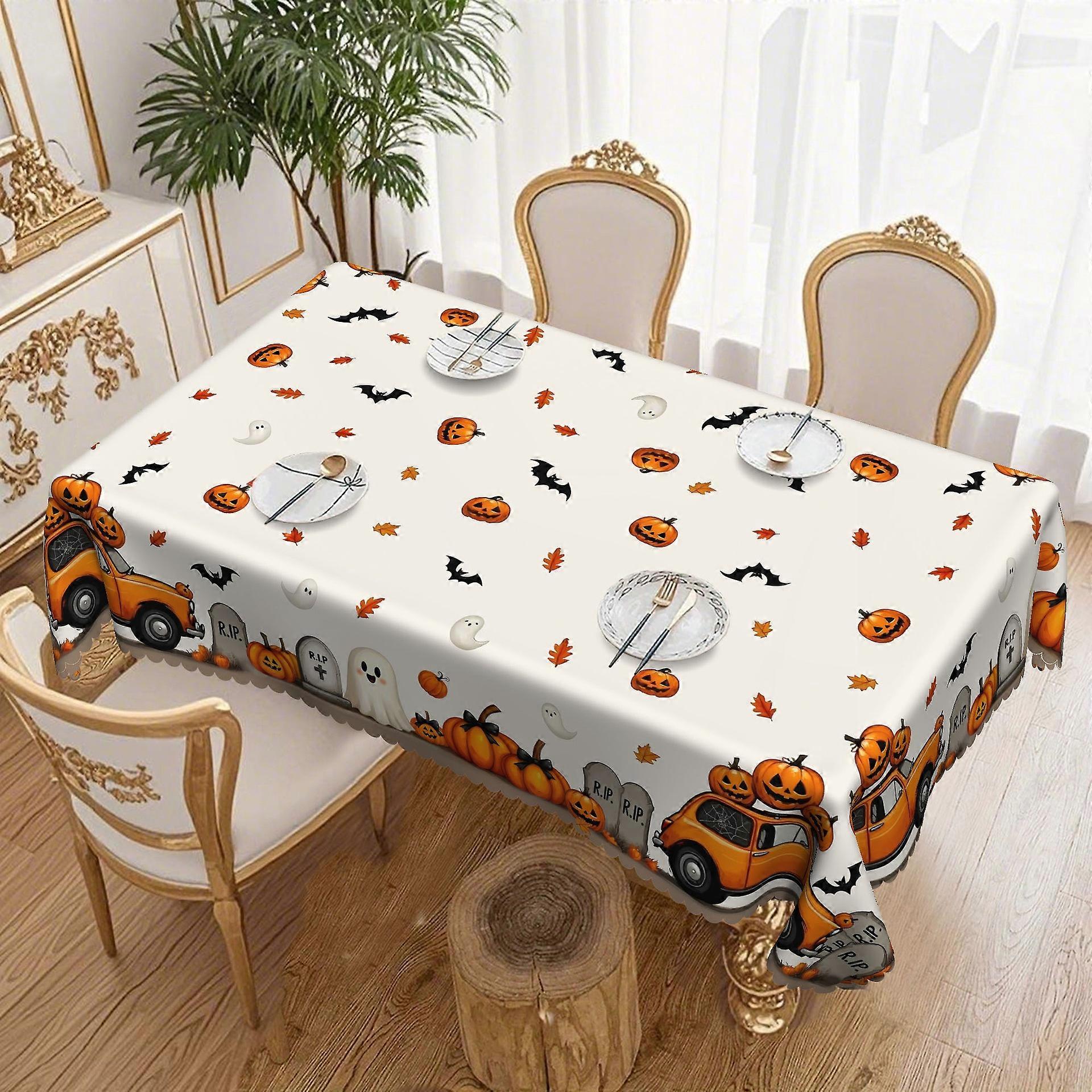 For Round or Rectangular Tables Halloween Mexican Skull Pattern Tablecloth