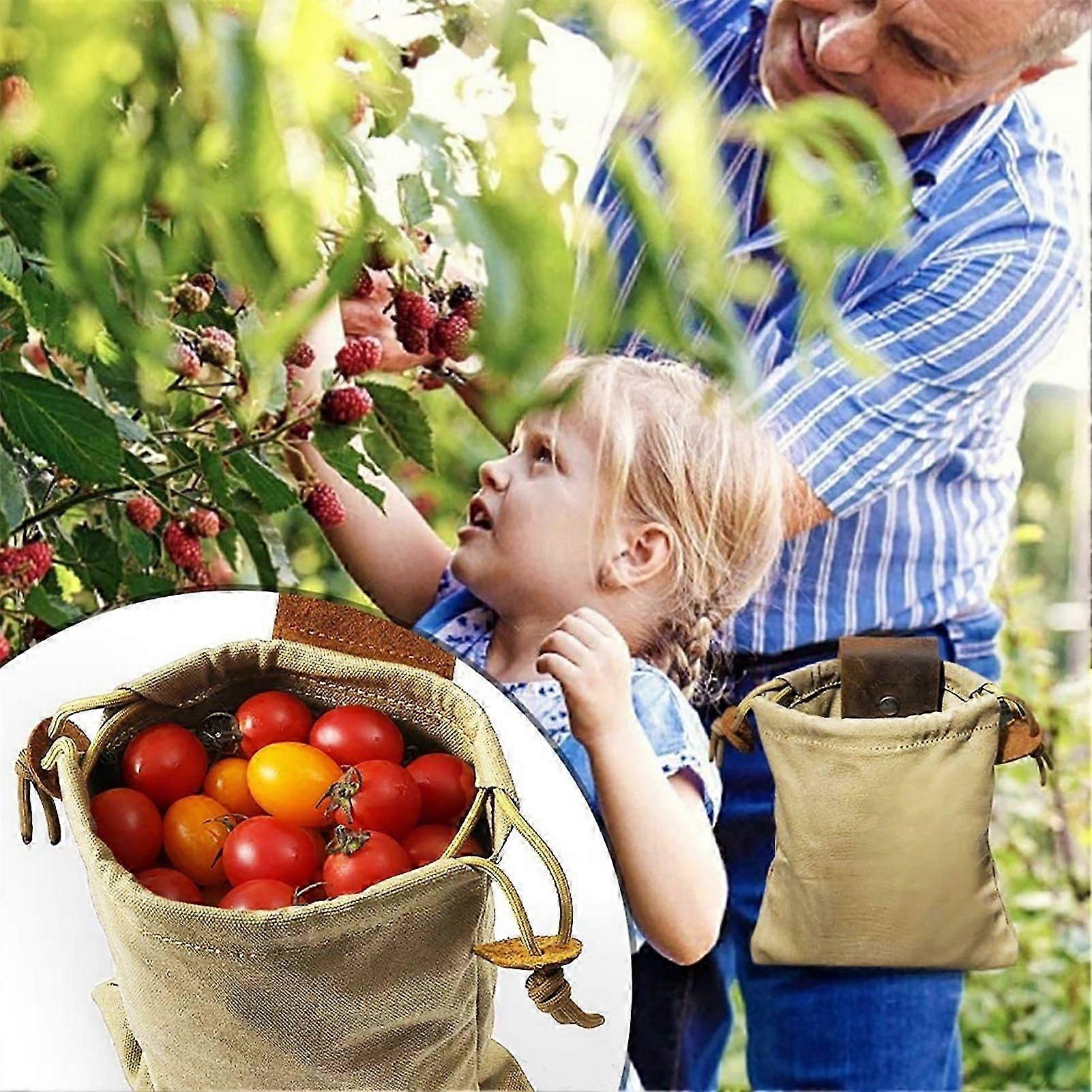 Garden Fruit Storage Pouch Drawstring Foldable Canvas Large Capacity Practical Foraging Bag
