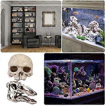 Resin Skull Aquarium Ornament Set, Durable Beige Fish Tank Decor, Reptile Hiding Box, 2 Pieces, 14 x 10 x 11 cm
