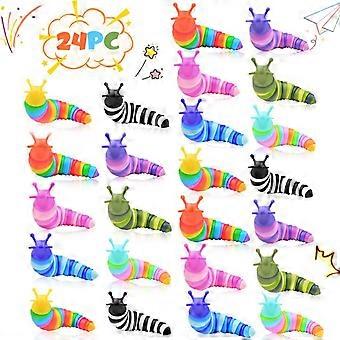 24PCS Fidget Toys Slug Set for Anxiety Relief Sensory Therapy Kids Adults ADHD Autism Party Favor