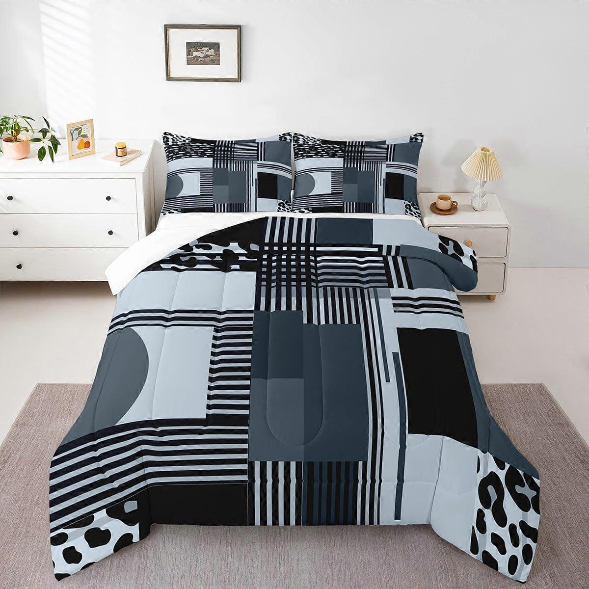 Geometric Down Comforter Set Twin Size Multi 02 Lightweight Modern Abstract