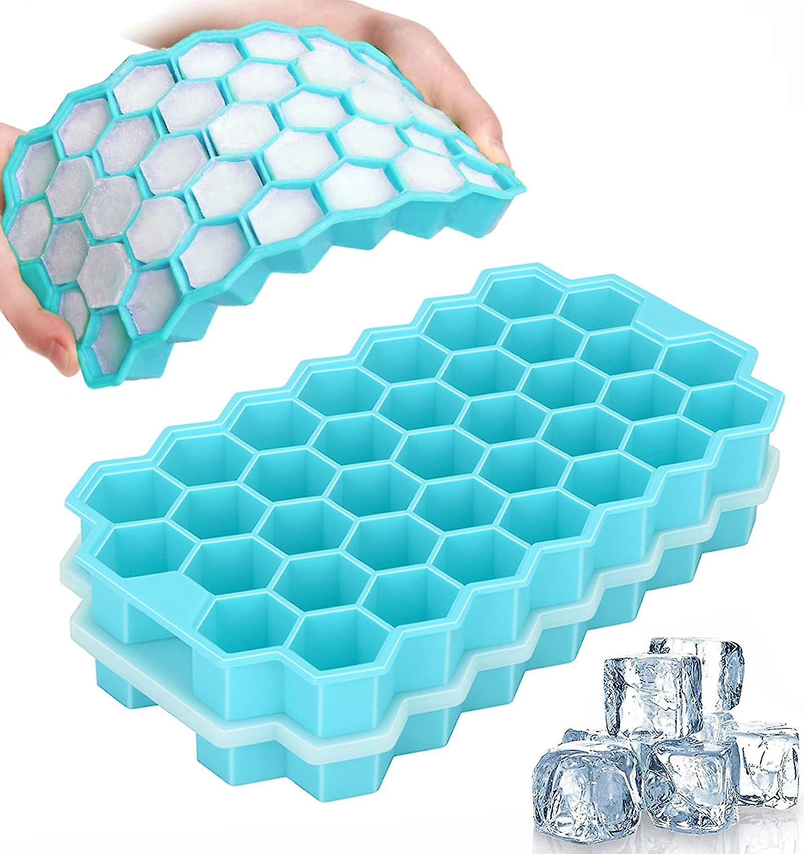 2pcs Ice Cube Trays Silicone Ice Cube Molds With Lids, Easy-release And Flexible 74-ice Trays Bpa Free Stackable