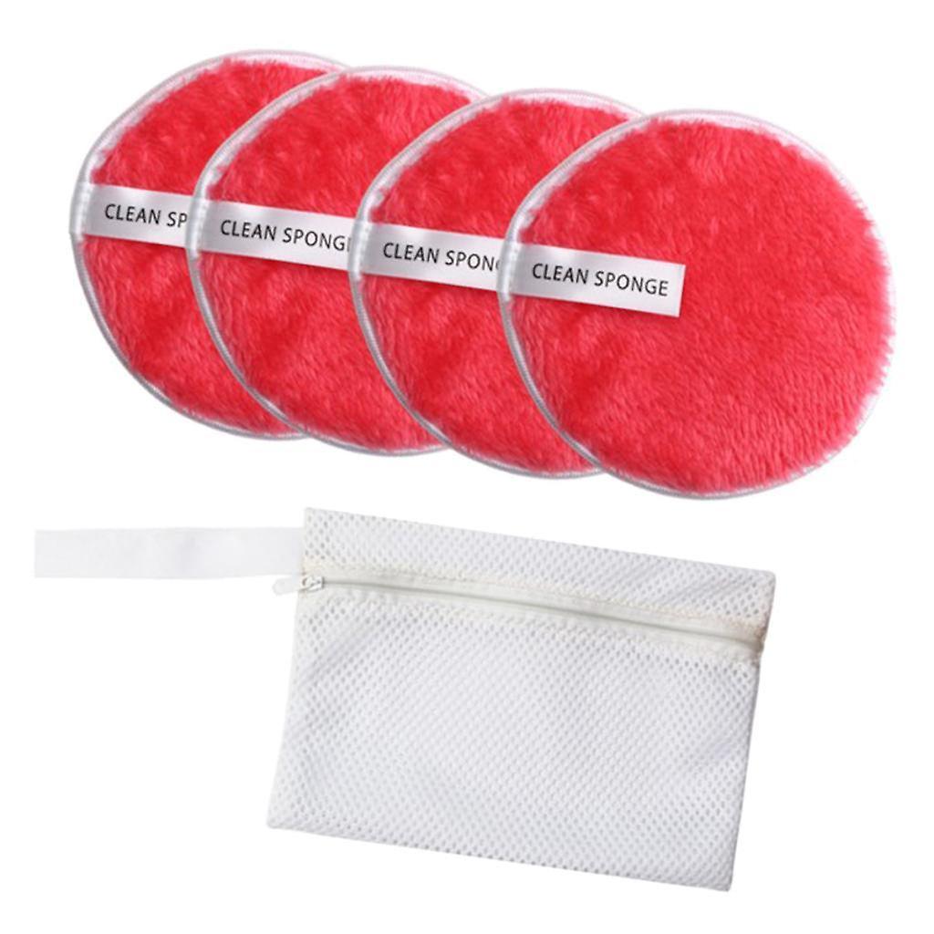 4 Pcs Soft Gentle Make-up Remover Puff Facial Cleansing Cloth Red