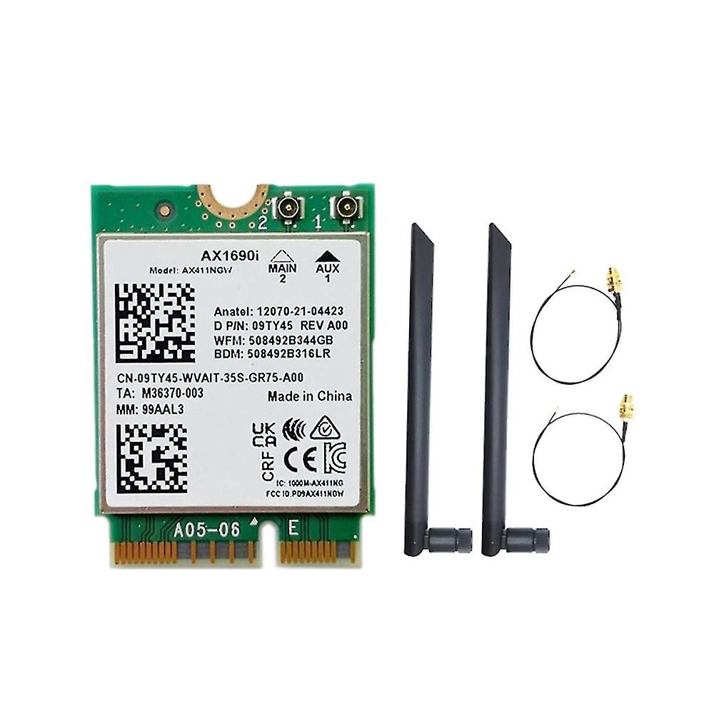 Ax1690i Wifi Card+2x8db Antenna Ax411 Wi-fi 6e Speed 2.4 Gbps 802.11ax 2.4/5/6ghz Bluetooth 5.3 Wir