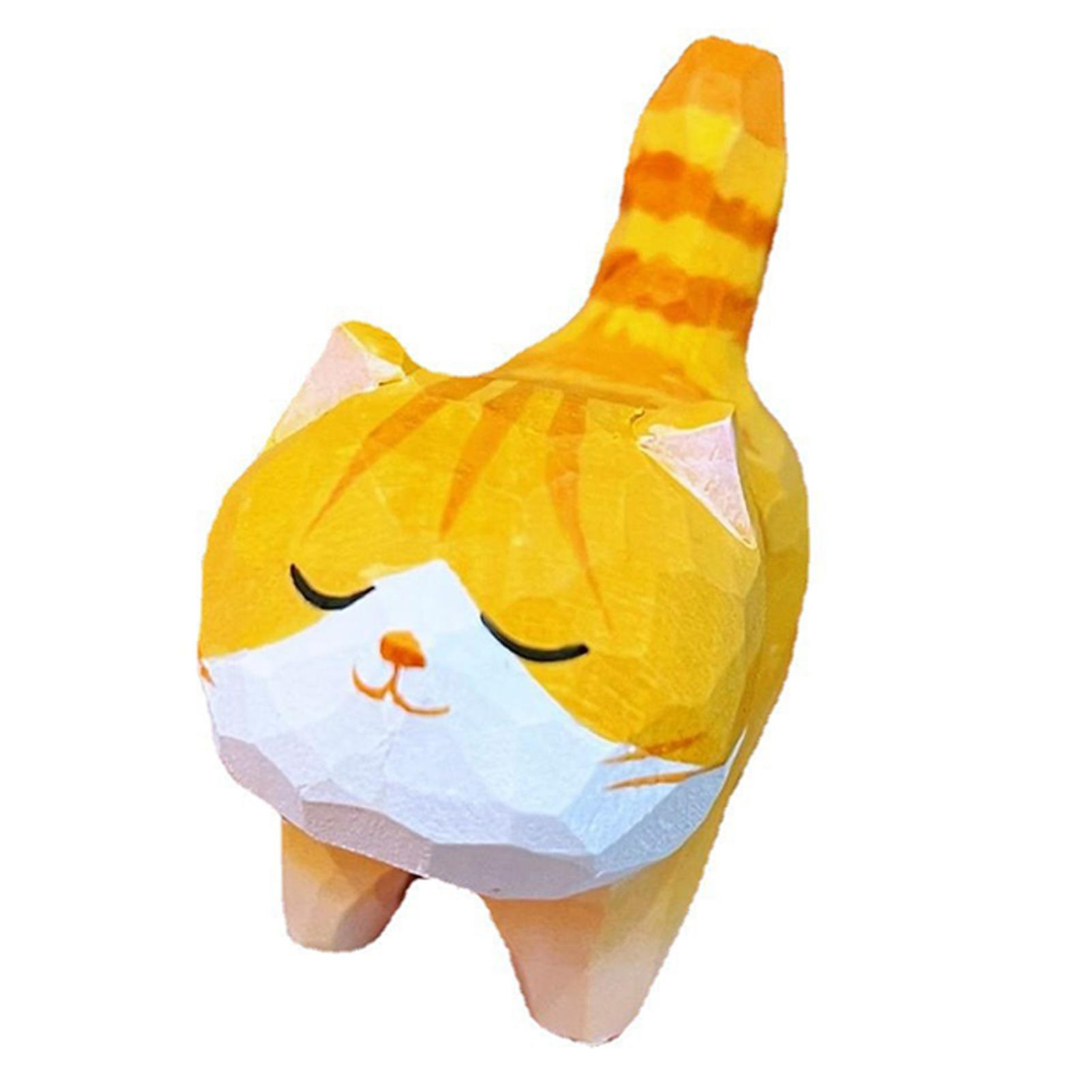 Woonden Kitten Ornaments Household Wood Craft Ornament Suitable For Office Study Decor