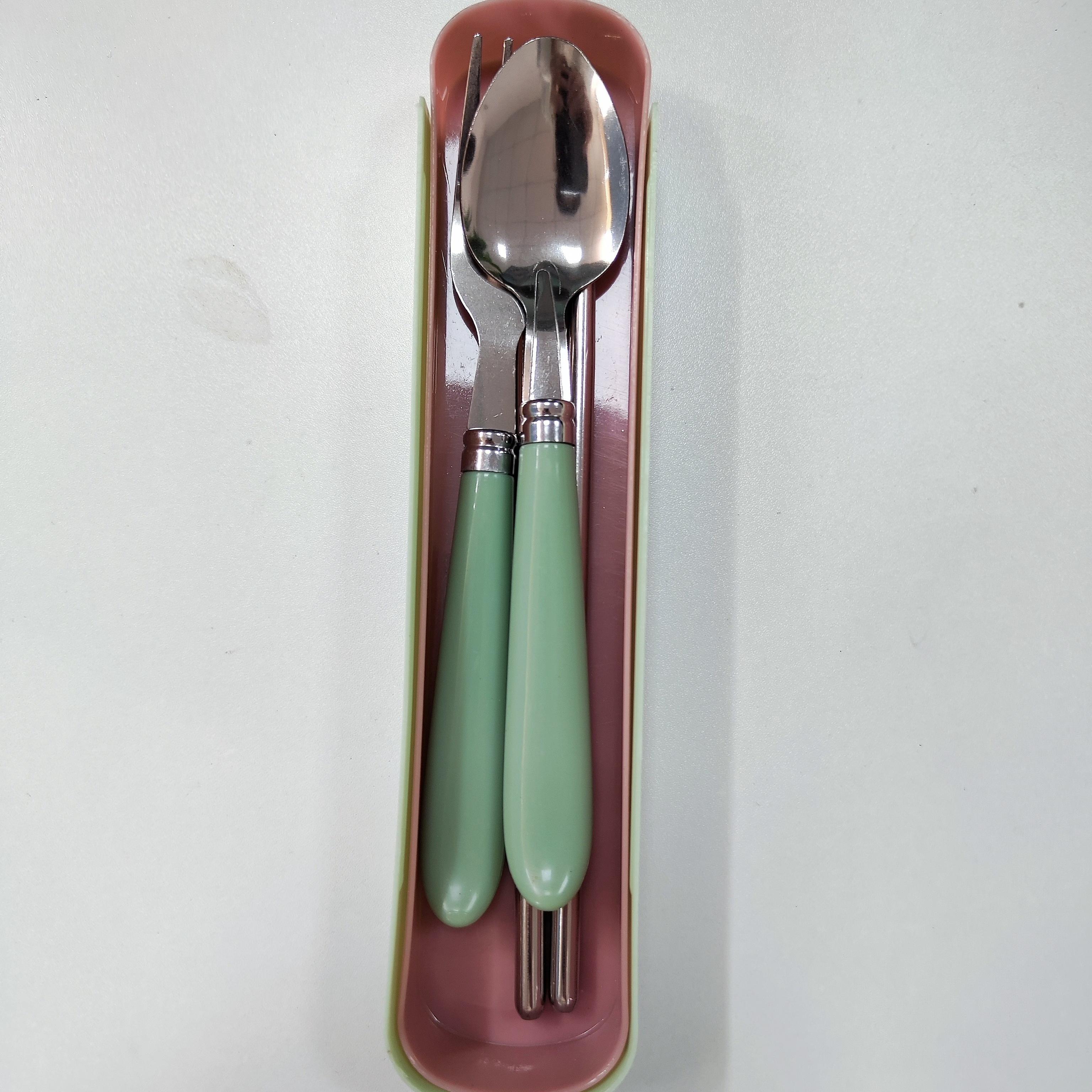 1set Stainless Steel Chopsticks Fork And Spoon Tableware Set Of Three Office Workers Students And Children Spork Chopsticks Single Set Outdoor Stor
