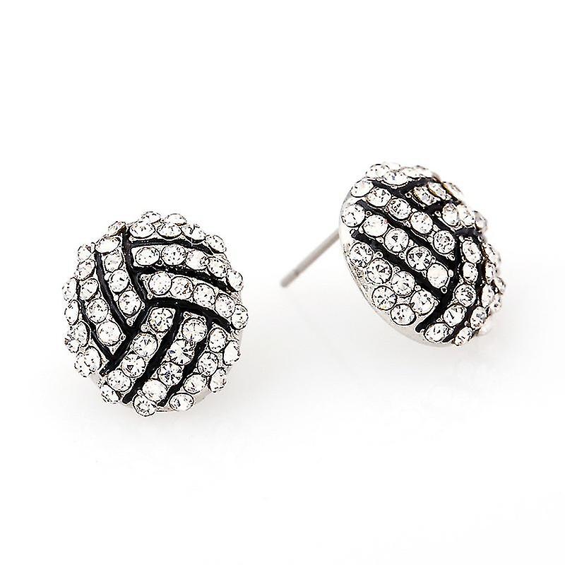 Volleyball Earrings Studs Crystal Rhinestone Post Silver Bling