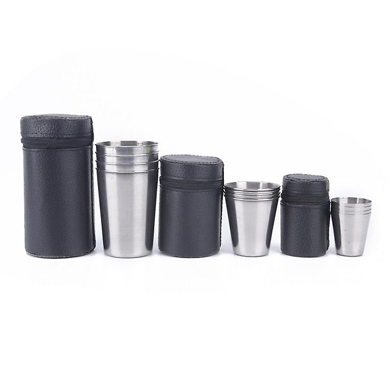 Utomhus Camping Kopp Porslin 30ml / 70ml / 170ml Resor Cuper Set Rostfritt Stål Lock Mugg Dricka Kaffe Te Öl Med Fodral