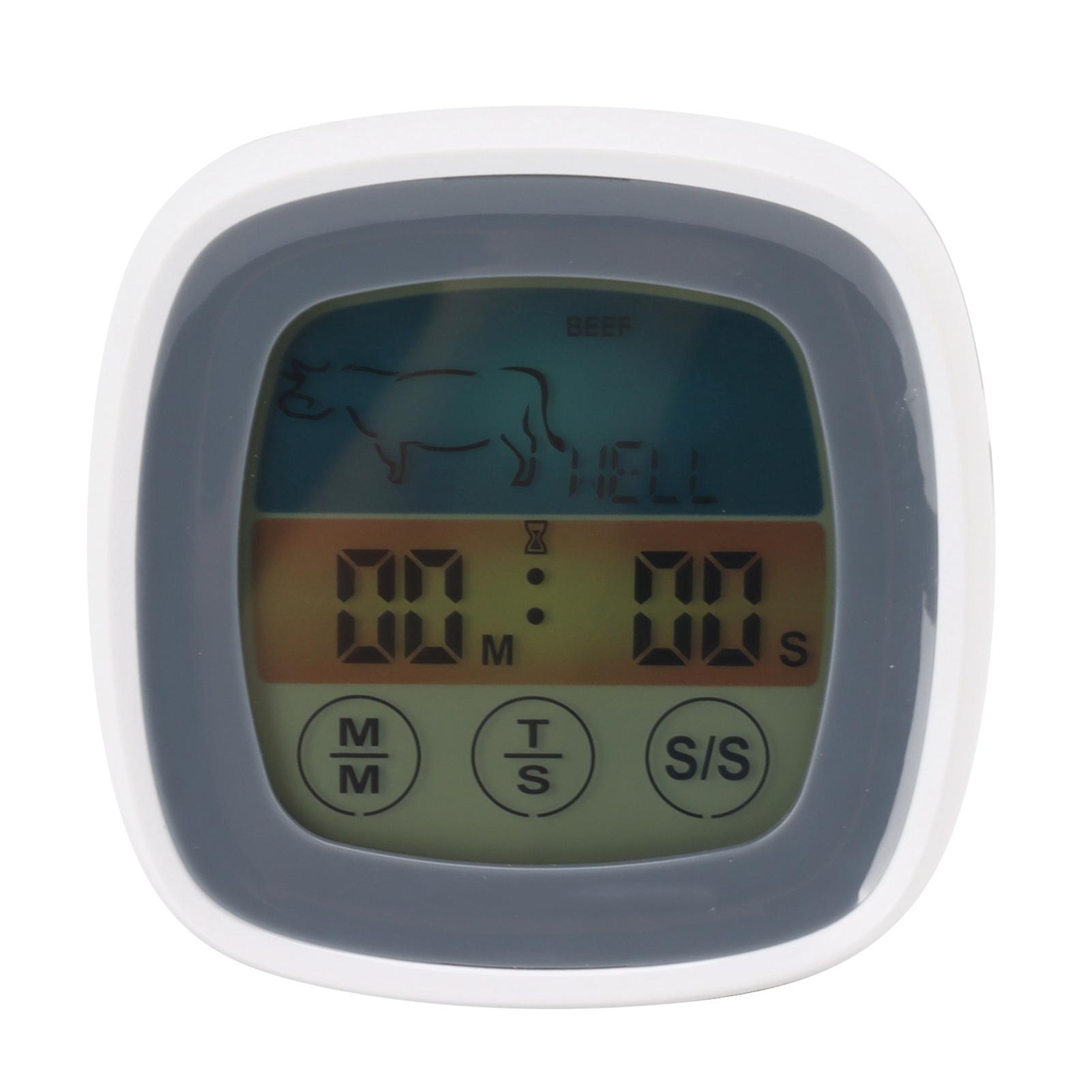 Food Touch Thermometer Kitchen Digital Display Timer Thermometer Field Barbecue Thermometer Gray with White Middle Frame