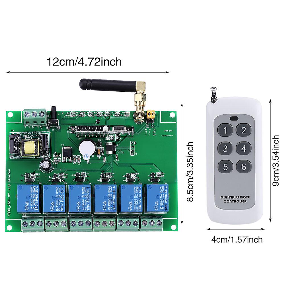 6 Channel 110-240V RF Relay Module Board with Remote 8.5x12cm