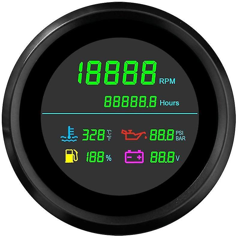 6 In 1 Lcd Multi-function Tachometer Fuel Gauge Water Temperature Oil Pressure Voltmeter Hour Meter 