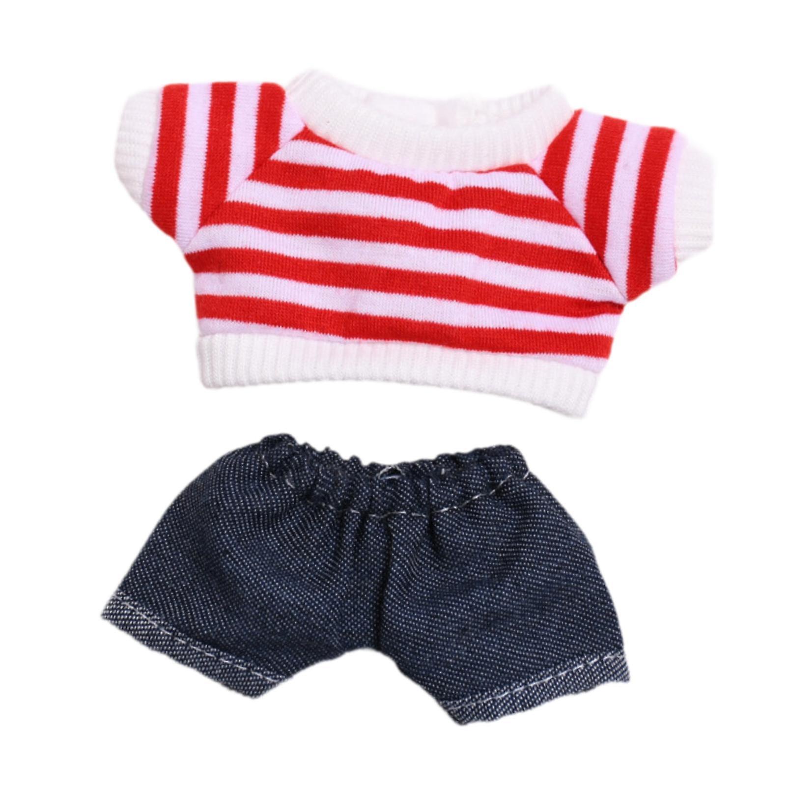 2st mini 6 tums dockkläder Jeans kort flicka dockkläder för ålder 5-7 8-10 röd rand