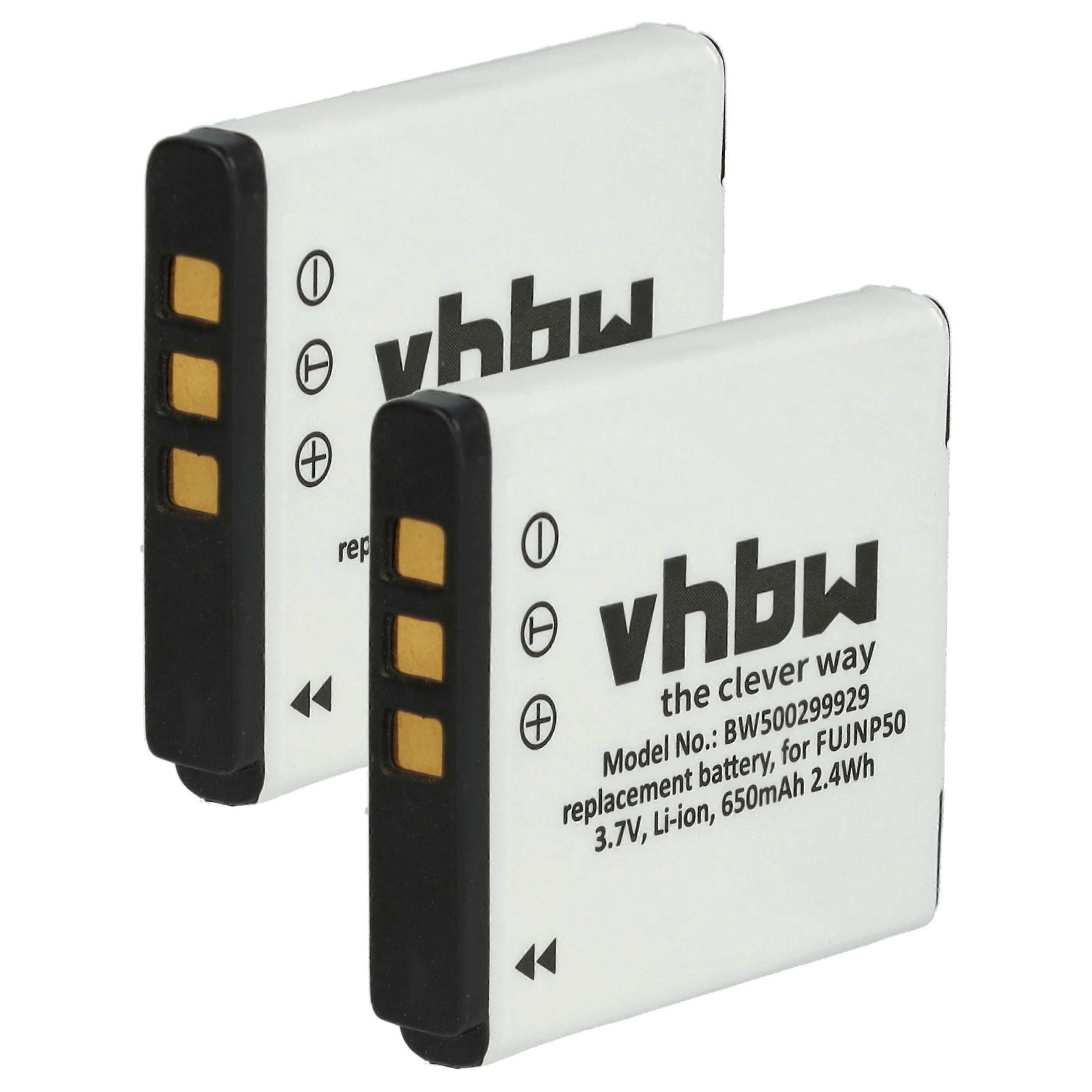 vhbw 2x Akku kompatibel mit Fujifilm FinePix F300 EXR, F60, F500 EXR, F550 EXR, F600 EXR, F100fd, F200, F200EXR, F50fd Kamera (650 mAh, 3,6 V, Li-Ion)