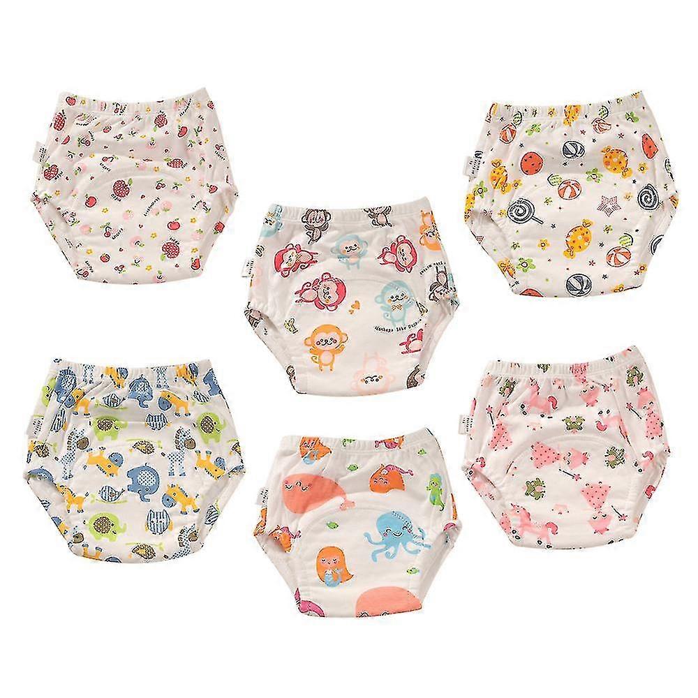 Lot de 6 sous-vêtements d'apprentissage de la propreté unisexes en coton réutilisables, respirants et imperméables pour tout-petits garçons et filles