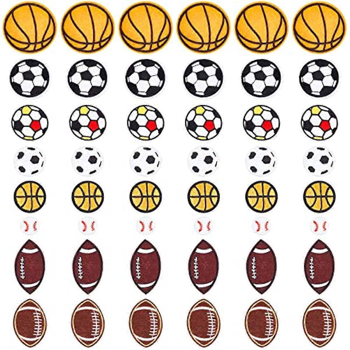 48pcs Ball Sports Iron On Patches 8 Styles Sew On Patches Polyester Felt Embroidered Patches DIY Sew Applique Repair Patch Trendy Patches for Clothes