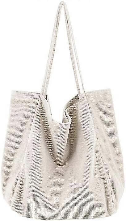 Women's Large Corduroy Tote Bag Retro Shoulder Bag Casual Shopping Bag Fashion Handbag Beige