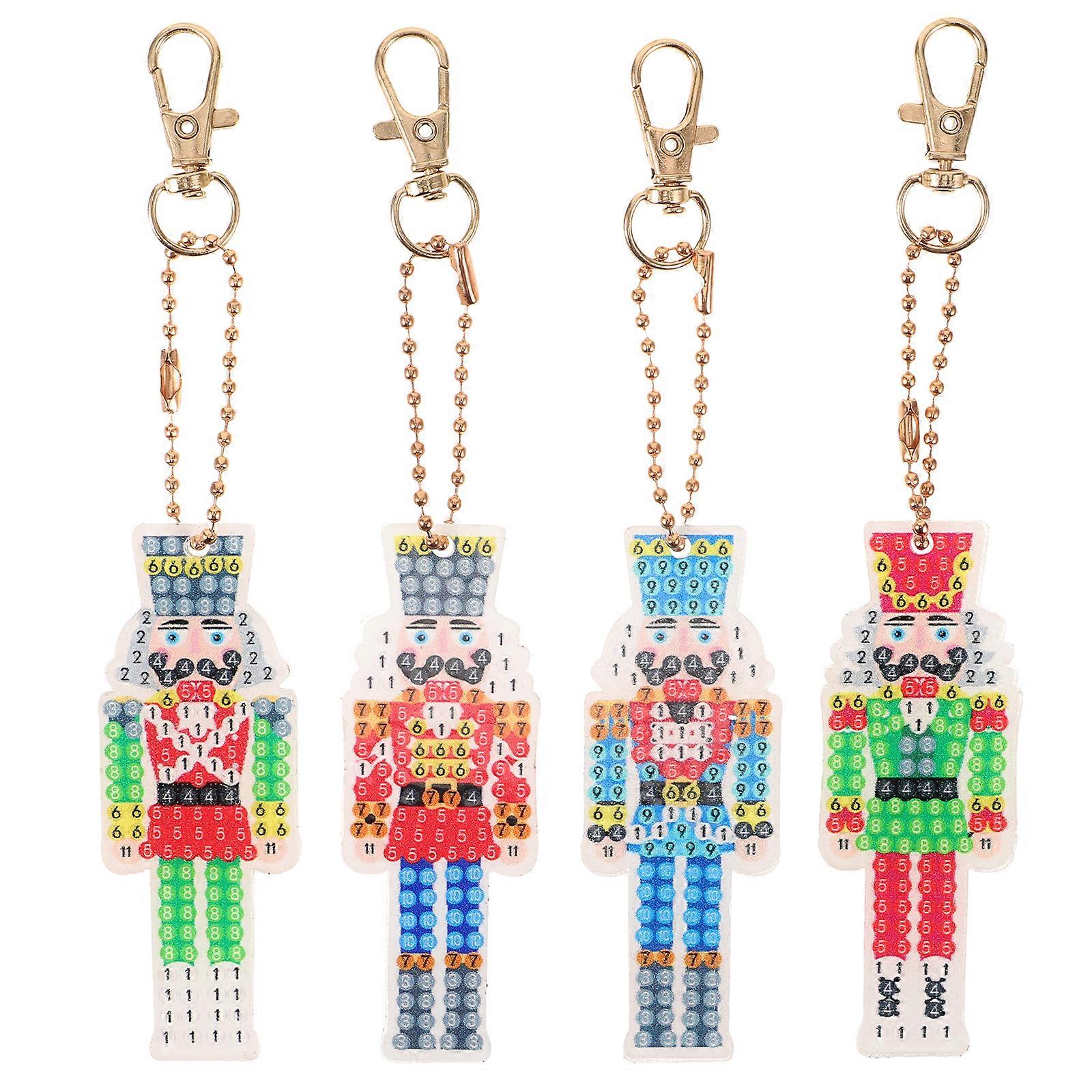 4pcs Nutcracker Diamond Pictures Keychains Pendant DIY Keyrings Bag Hanging Pendant