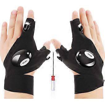 1 Pair Of 2 Led Flashlight Glove Outdoor Fishing Gloves