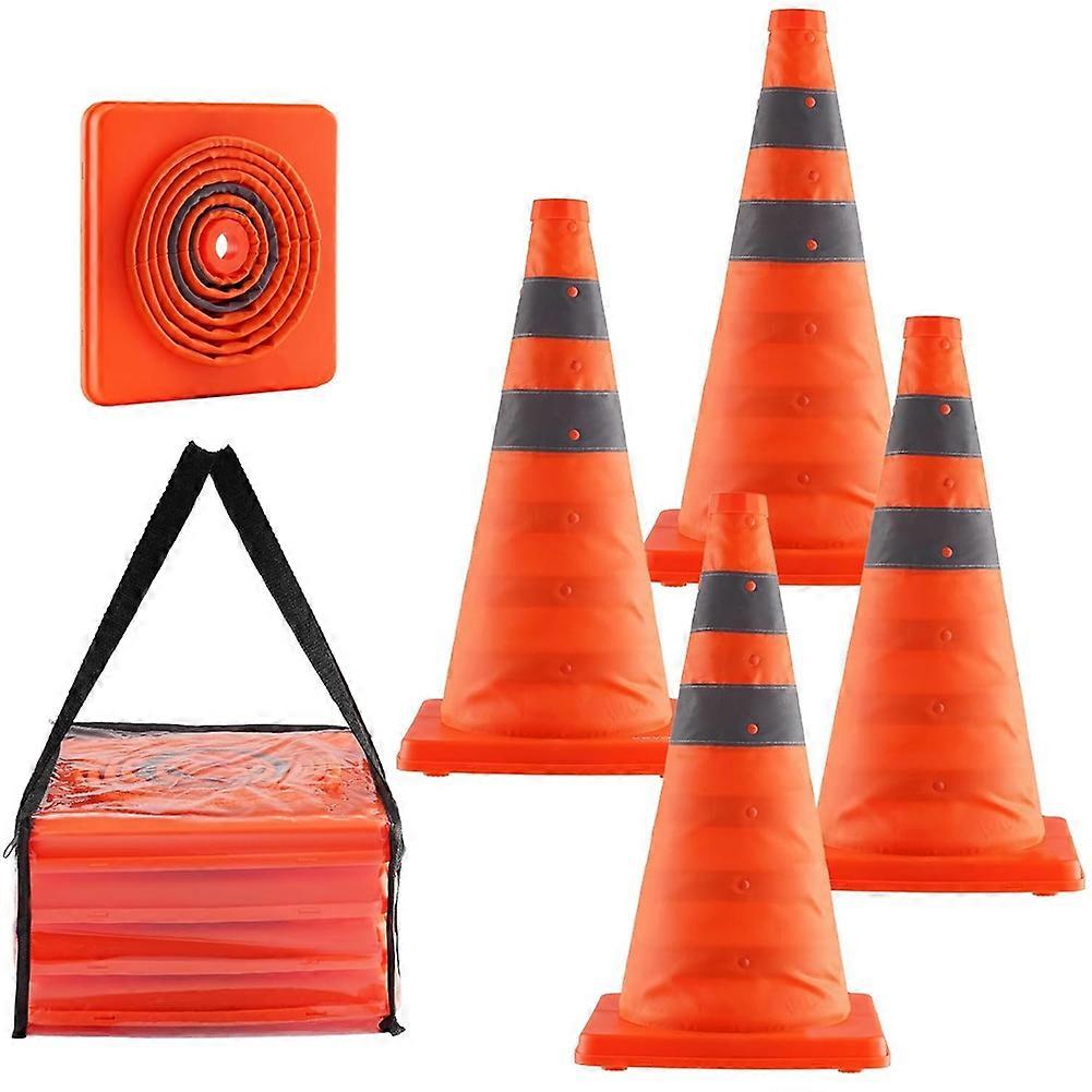 Safetys Cones, 4 Pack 18 Inch Fold Traffic Cones, Construction Cones with Reflective Collars, & Sto
