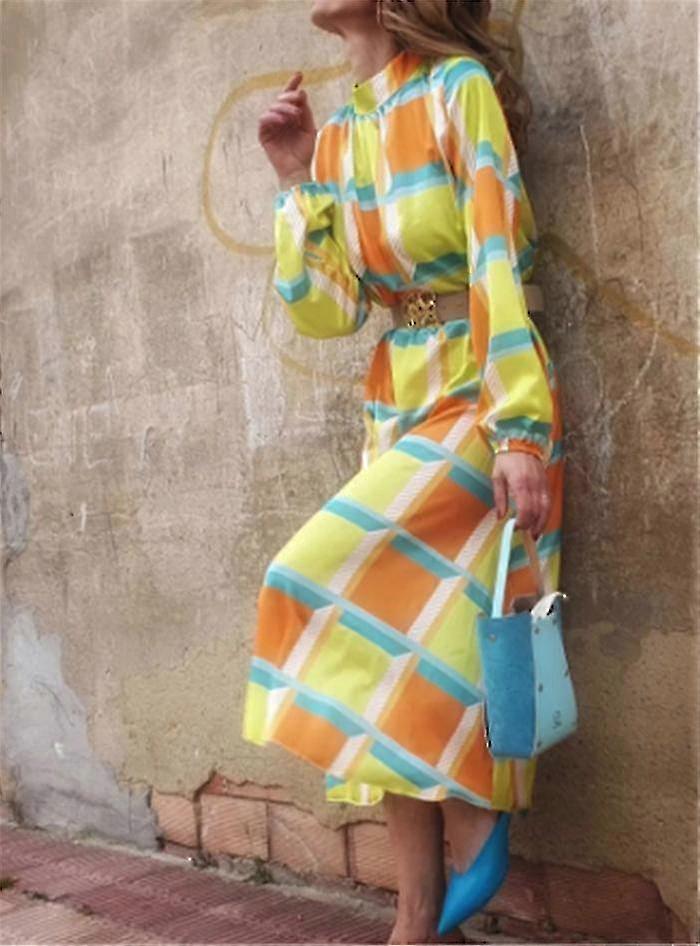 Robe de fête simple imprimée décontractée pour femmes Automne