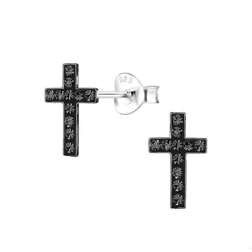 2024 Sterling Silver Black Cross Crystal Stud Earrings
