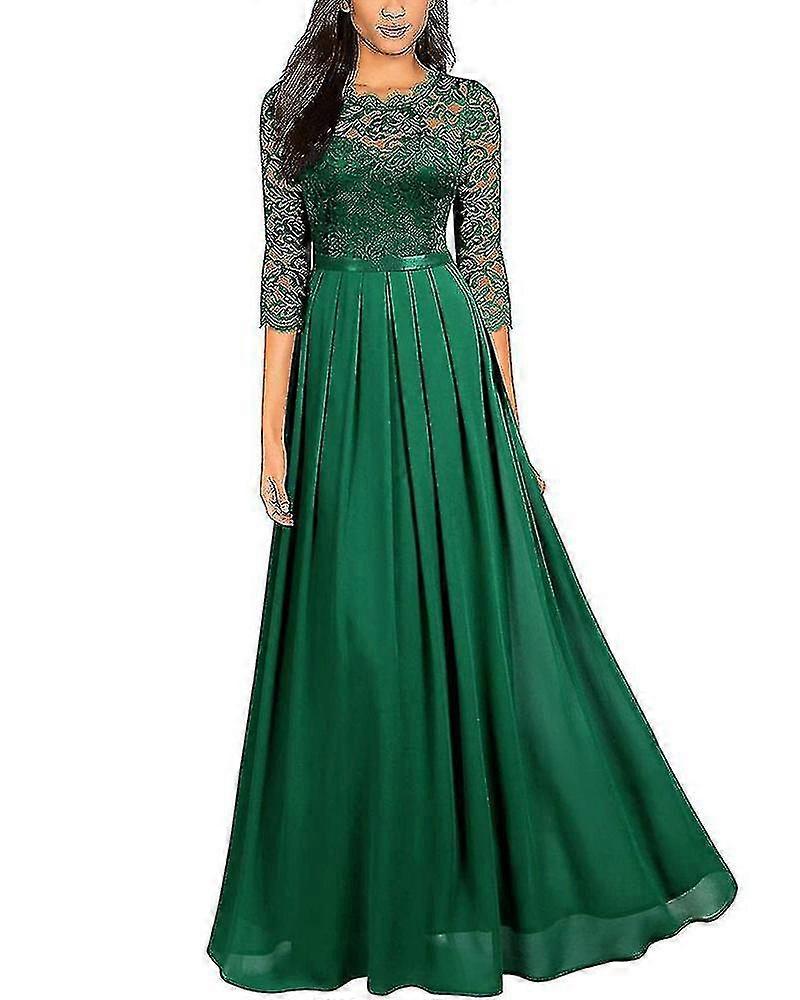 Zarif Dantel Uzun Çiçek 3/4 Kollu Parti Elbise