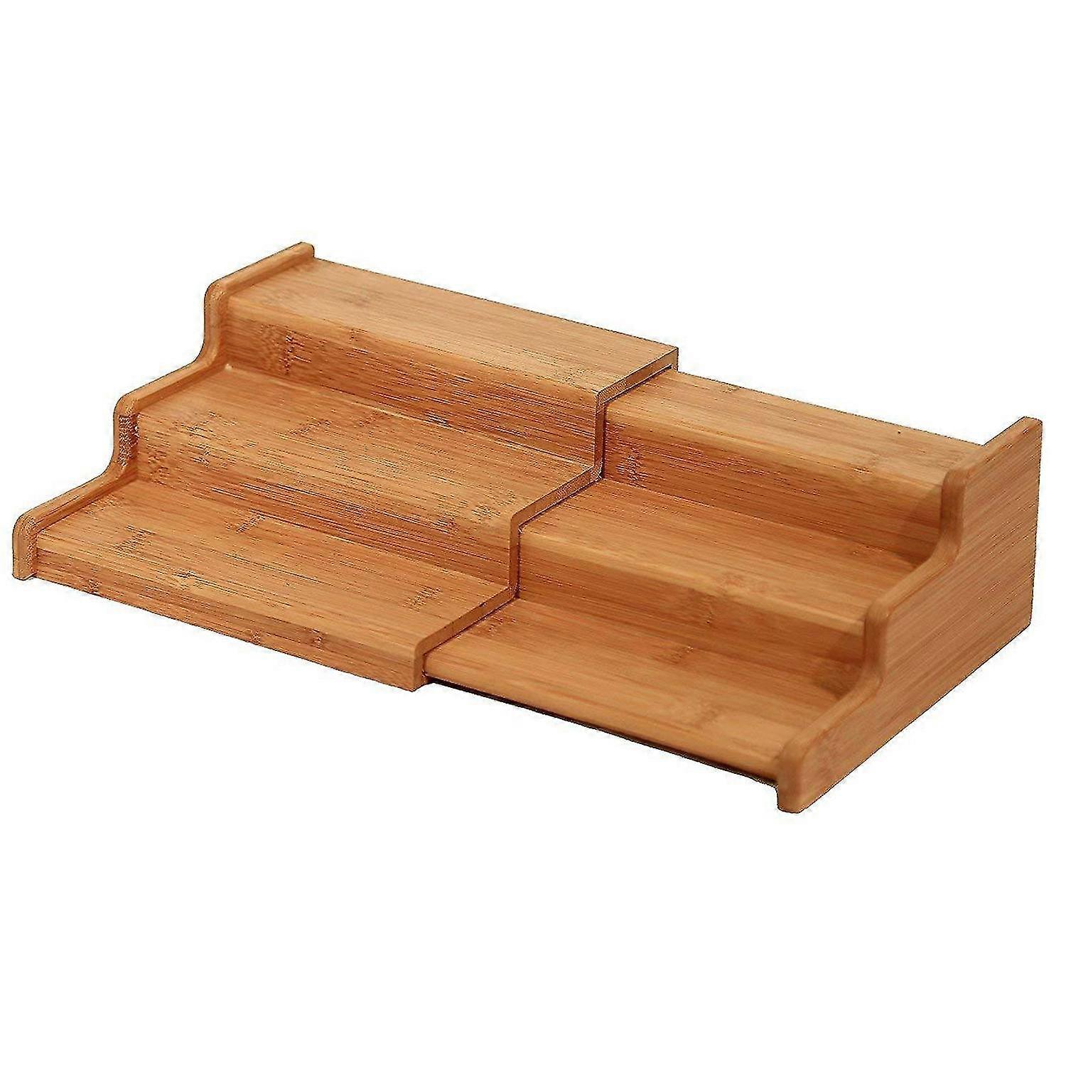 Spice Rack Kitchen Cabinet Organizer- 3 Tier Bamboo Expandable Display Shelf, Bamboo 3-layer Adjust