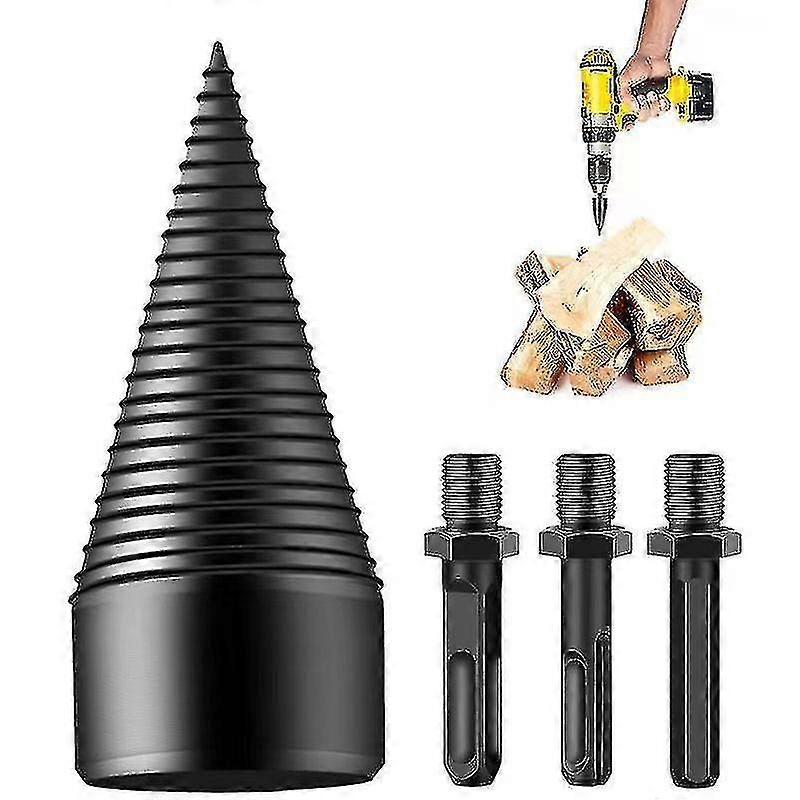 Replaceable Shank Firewood Drill Cutter Tool (38mm Drill + 3 Shanks - Round Shank Square Shank Hex Shank * 1pcs)