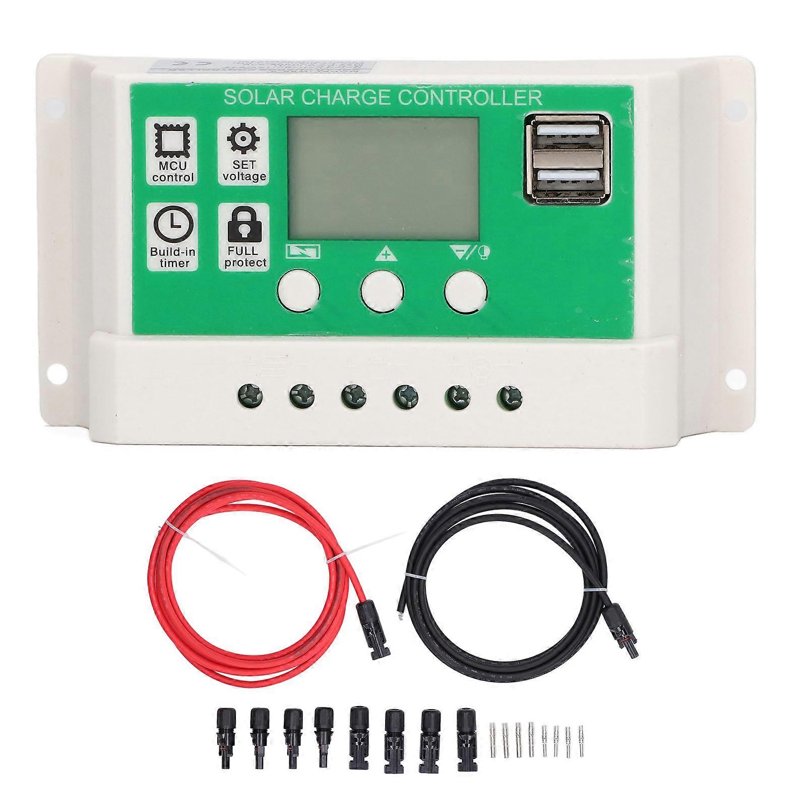 PWM Solar Controller Automatisk identifikation Dual USB-port soloplader med PV-kabel til hjemmet 24V 12V 10A