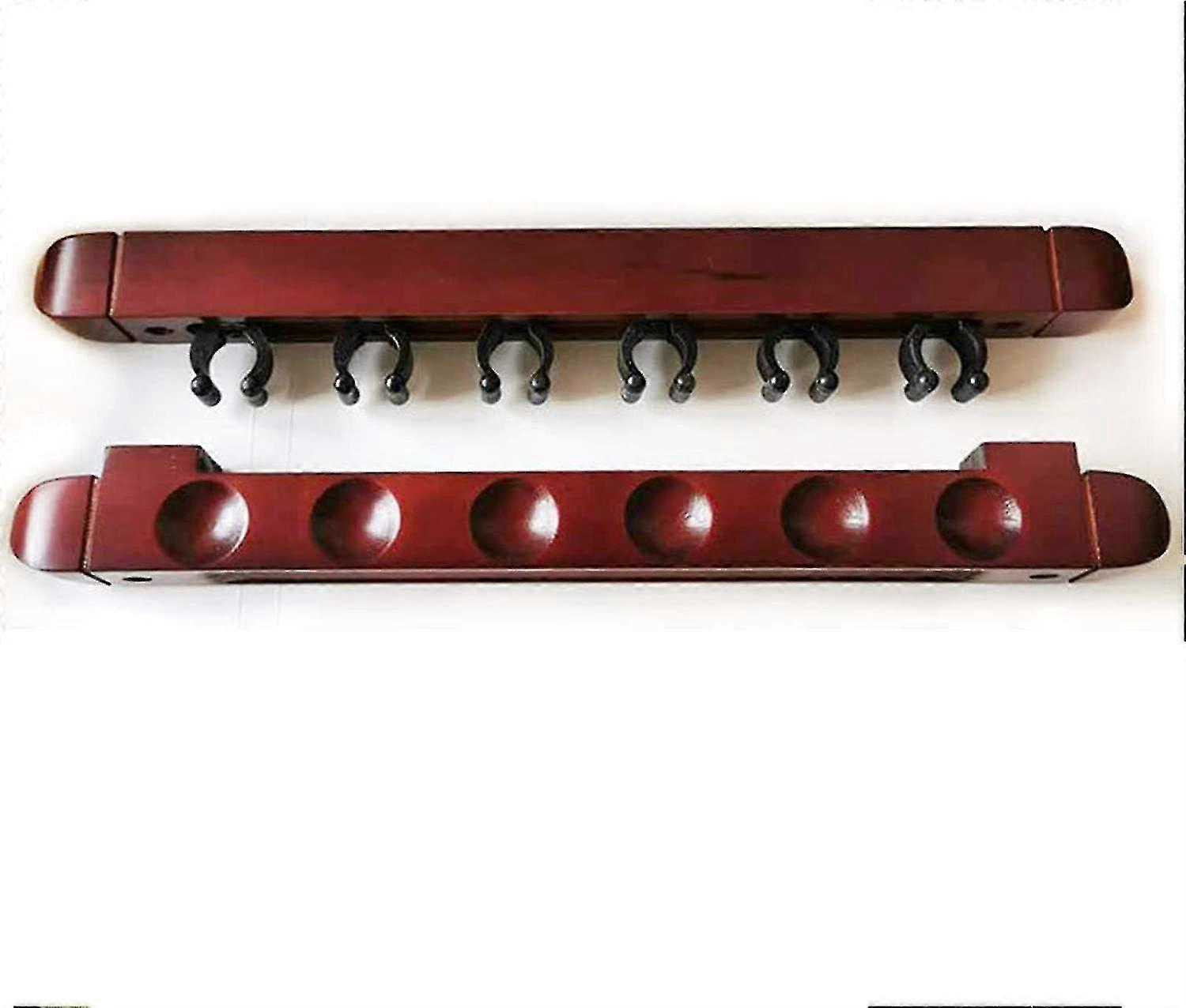 6 Pool Cue Rack, Wood Billiard Cue Rack Wall Mounted Pool Cue Rack Pool Cue Stick Holder With 6 Cue Clips For Pool Bars, Clubs & Billiard Players