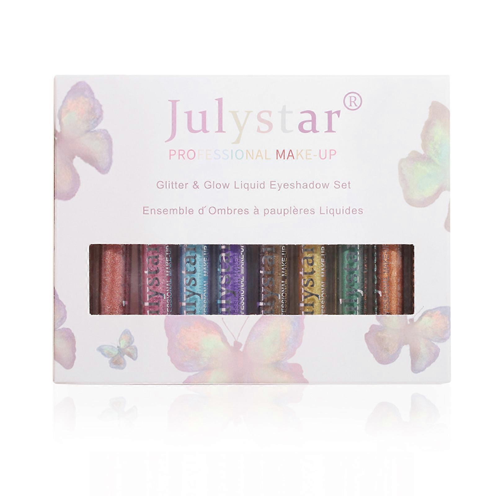 Julystar 10 Color Glitter Liquid Eyeshadow Set Metallic Shimmer Eye Shadow Sparkling Eyeshadow Gift Set for Women Waterproof Quick Drying