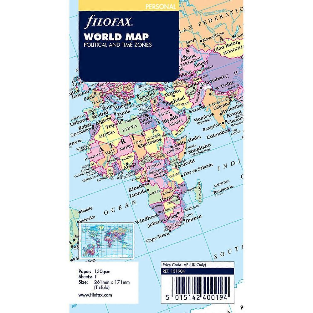 Filofax Premium Quality Political and Timezone Personal World Map Refill