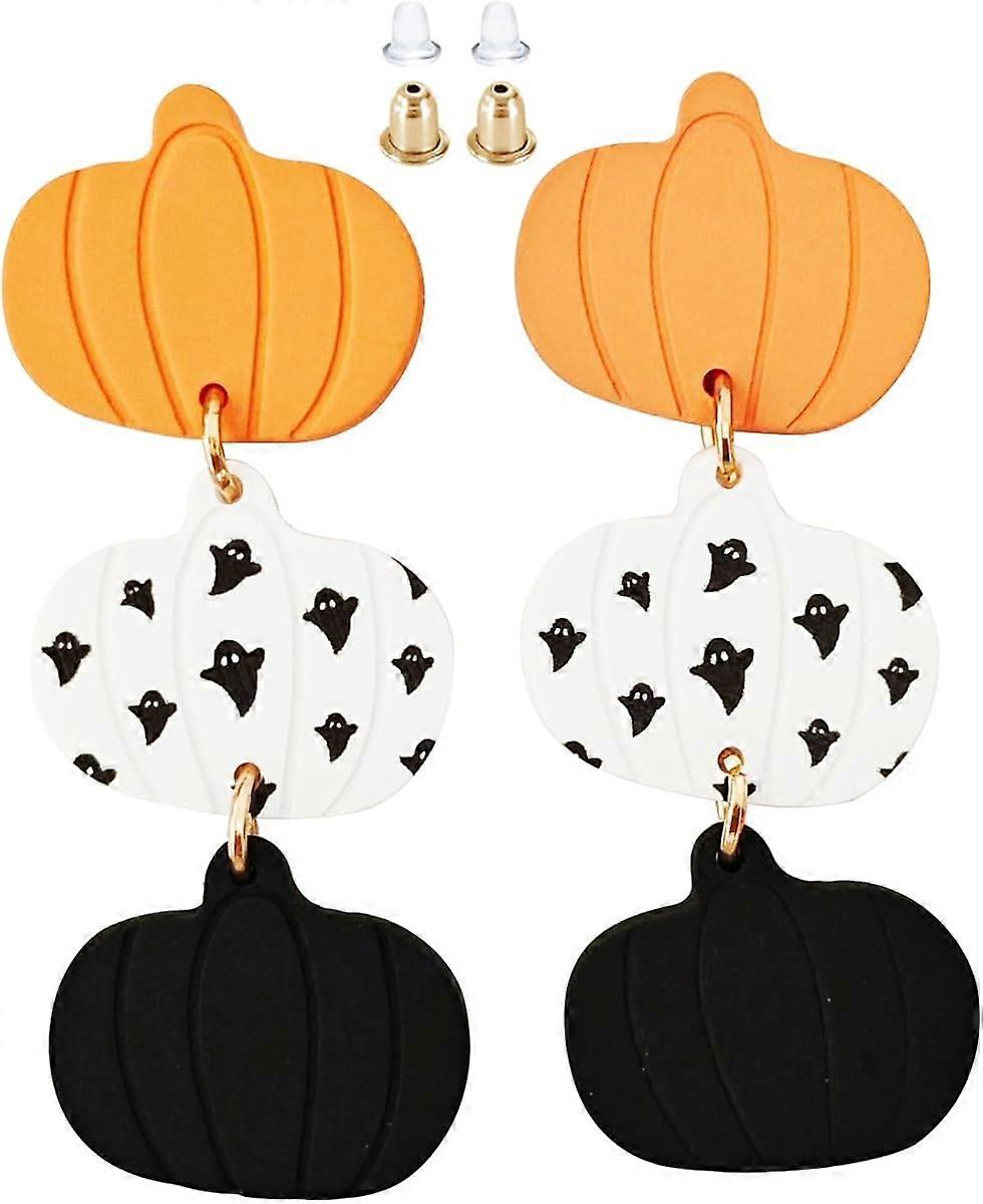 Lightweight Ghost Pumpkin Long Dangle Earrings, Hypoallergenic Halloween Pumpkin Stud Earrings