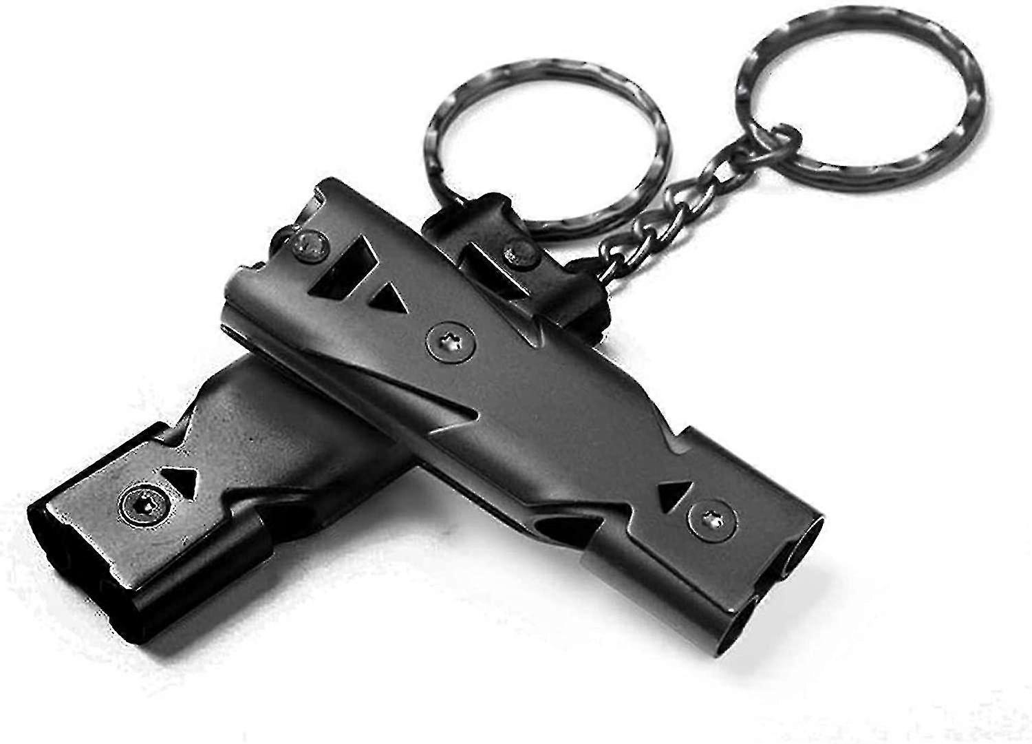 150 Decibels With Less Effort Stainless Steel Lifesaving Whistle Outdoor Emergency Survival Whistle Double Tube Survival Whistle(black )(2 Pcs)