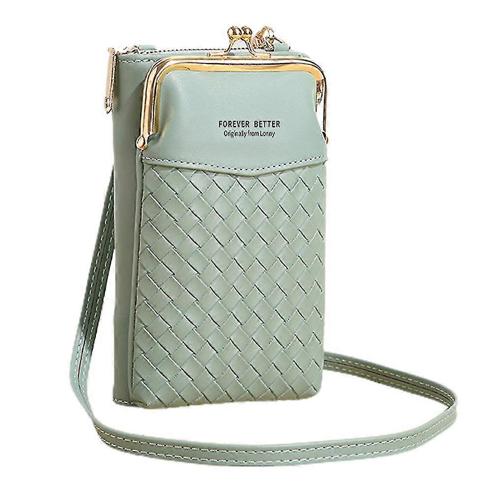 Pu Embossed Woven Pattern Large Capacity Diagonal Mobile Phone Bag - Fashion Vertical Wallet,green